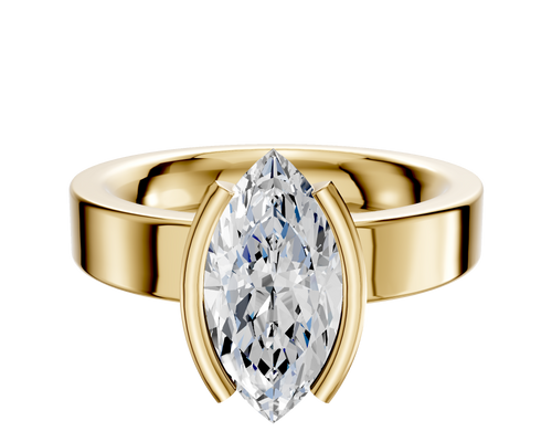 14K Yellow Gold Bezel Half Bezel North/South Classic Flat 4.0mm Engagement Ring