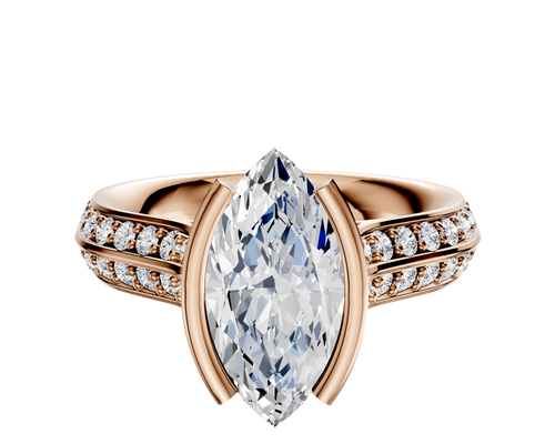 18K Rose Gold Bezel Half Bezel North/South Cathedral Knife Edge 1-Row-Pave 2.5mm Engagement Ring