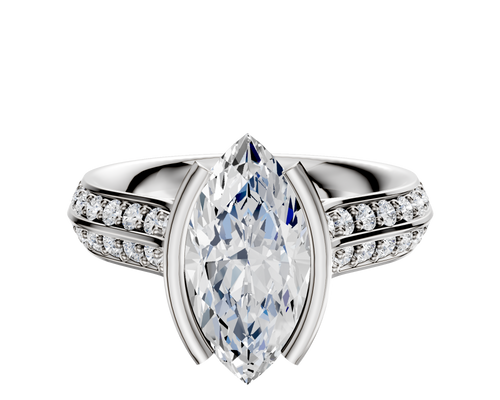 14K White Gold Bezel Half Bezel North/South Cathedral Knife Edge 1-Row-Pave 2.5mm Engagement Ring