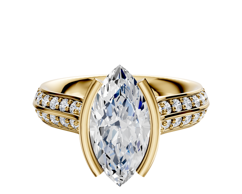 18K Yellow Gold Bezel Half Bezel North/South Cathedral Knife Edge 1-Row-Pave 2.5mm Engagement Ring