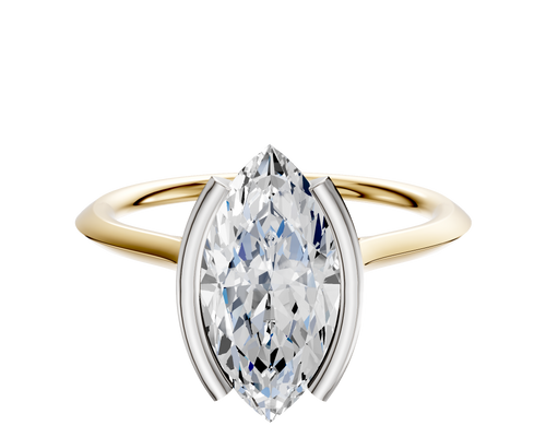 14K Two Tone Bezel Half Bezel North/South Cathedral Knife Edge 1.5mm Engagement Ring