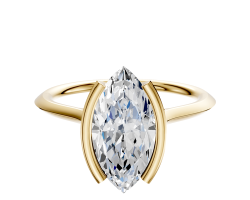 18K Yellow Gold Bezel Half Bezel North/South Cathedral Knife Edge 1.5mm Engagement Ring