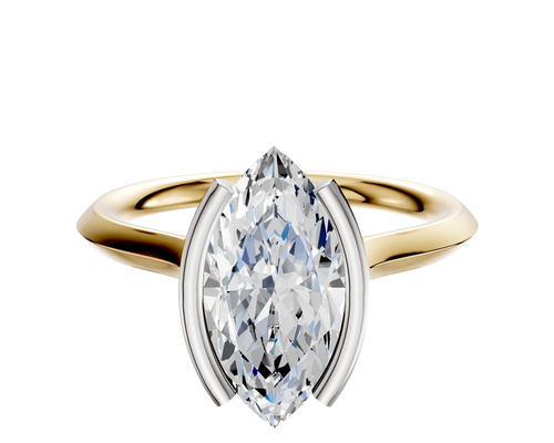 18K Two Tone Bezel Half Bezel North/South Cathedral Knife Edge 2.0mm Engagement Ring