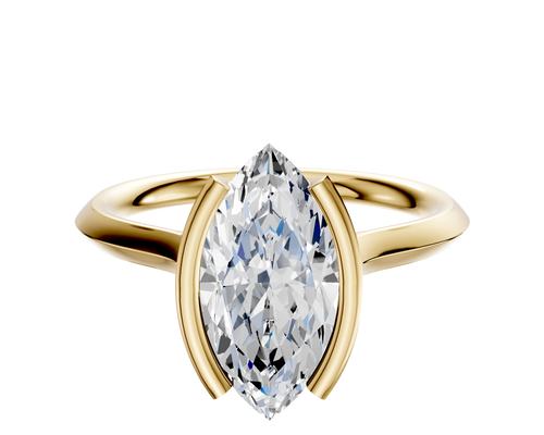 14K Yellow Gold Bezel Half Bezel North/South Cathedral Knife Edge 2.0mm Engagement Ring
