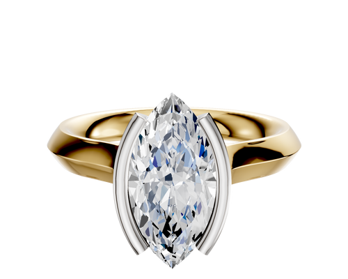 18K Two Tone Bezel Half Bezel North/South Cathedral Knife Edge 3.0mm Engagement Ring