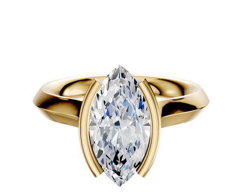 14K Yellow Gold Bezel Half Bezel North/South Cathedral Knife Edge 3.0mm Engagement Ring