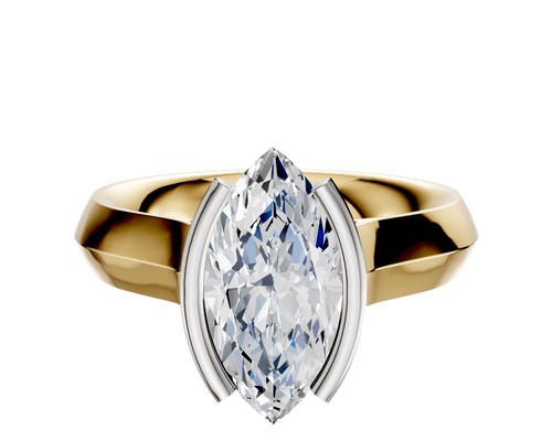 18K Two Tone Bezel Half Bezel North/South Cathedral Knife Edge 4.0mm Engagement Ring
