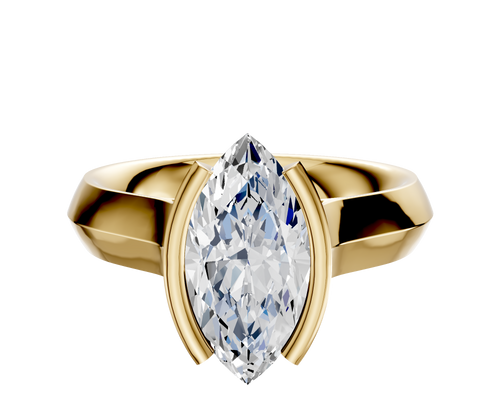 14K Yellow Gold Bezel Half Bezel North/South Cathedral Knife Edge 4.0mm Engagement Ring