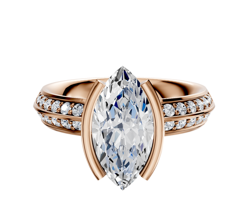 18K Rose Gold Bezel Half Bezel North/South Classic Knife Edge 1-Row-Pave 2.5mm Engagement Ring