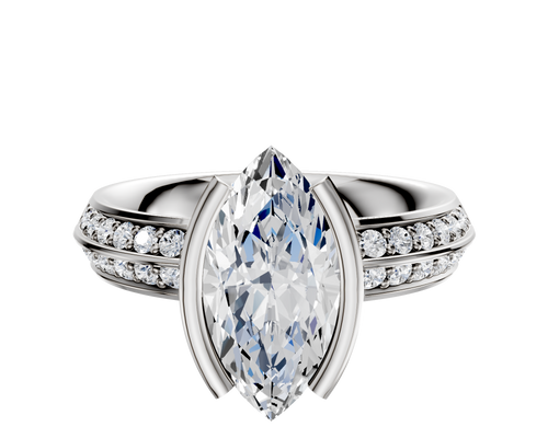 14K White Gold Bezel Half Bezel North/South Classic Knife Edge 1-Row-Pave 2.5mm Engagement Ring