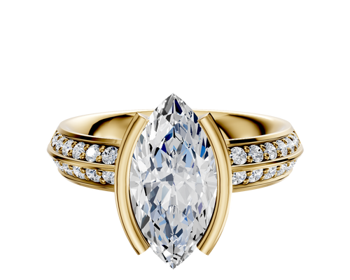 14K Yellow Gold Bezel Half Bezel North/South Classic Knife Edge 1-Row-Pave 2.5mm Engagement Ring