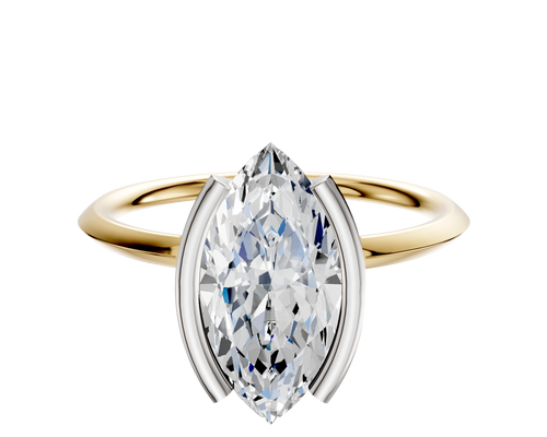18K Two Tone Bezel Half Bezel North/South Classic Knife Edge 1.5mm Engagement Ring