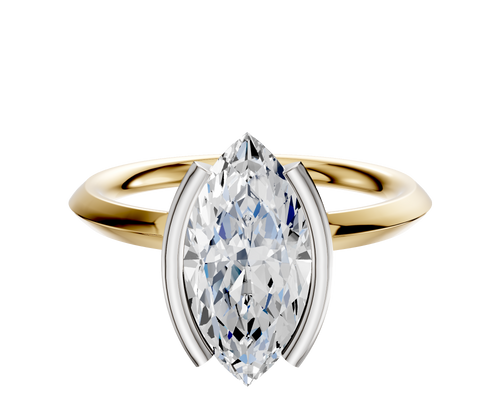 18K Two Tone Bezel Half Bezel North/South Classic Knife Edge 2.0mm Engagement Ring