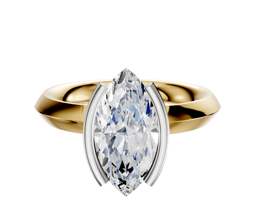 18K Two Tone Bezel Half Bezel North/South Classic Knife Edge 3.0mm Engagement Ring
