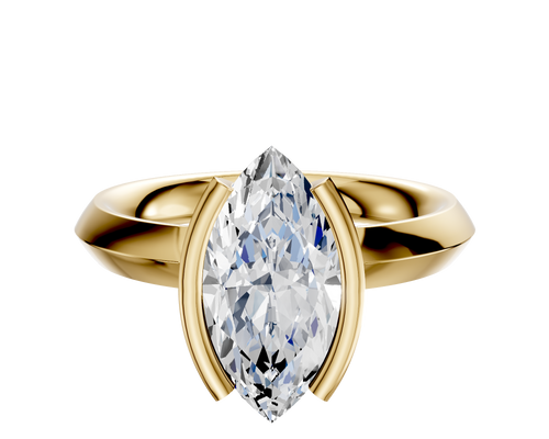14K Yellow Gold Bezel Half Bezel North/South Classic Knife Edge 3.0mm Engagement Ring