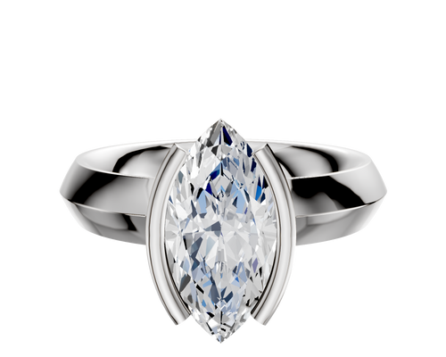 14K White Gold Bezel Half Bezel North/South Classic Knife Edge 4.0mm Engagement Ring