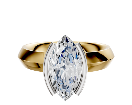 14K Two Tone Bezel Half Bezel North/South Classic Knife Edge 4.0mm Engagement Ring