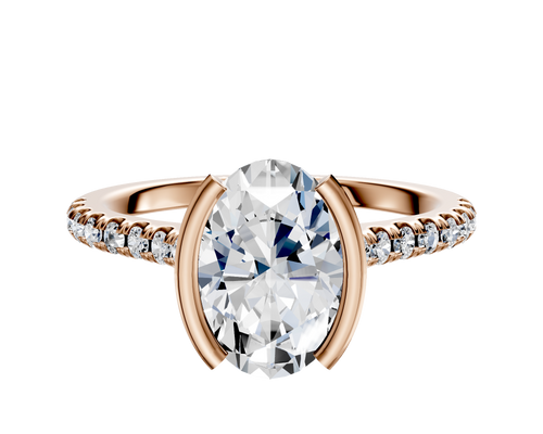14K Rose Gold Bezel Half Bezel North/South Cathedral Dome 1-Row-Pave 2.5mm Engagement Ring