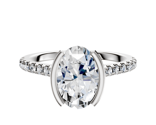 18K Two Tone Bezel Half Bezel North/South Cathedral Dome 1-Row-Pave 2.5mm Engagement Ring