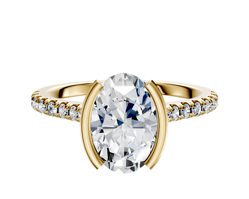 18K Yellow Gold Bezel Half Bezel North/South Cathedral Dome 1-Row-Pave 2.5mm Engagement Ring