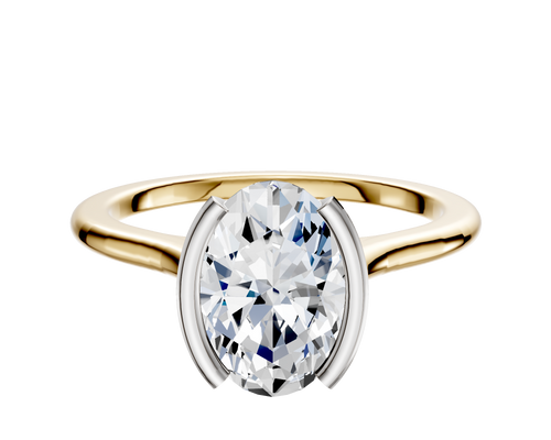 14K Two Tone Bezel Half Bezel North/South Cathedral Dome 1.5mm Engagement Ring