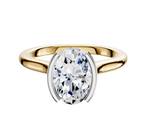 14K Two Tone Bezel Half Bezel North/South Cathedral Dome 2.0mm Engagement Ring