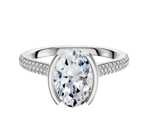 14K Two Tone Bezel Half Bezel North/South Cathedral Dome 3-Row-Pave 2.0mm Engagement Ring