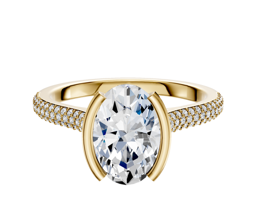18K Yellow Gold Bezel Half Bezel North/South Cathedral Dome 3-Row-Pave 2.0mm Engagement Ring