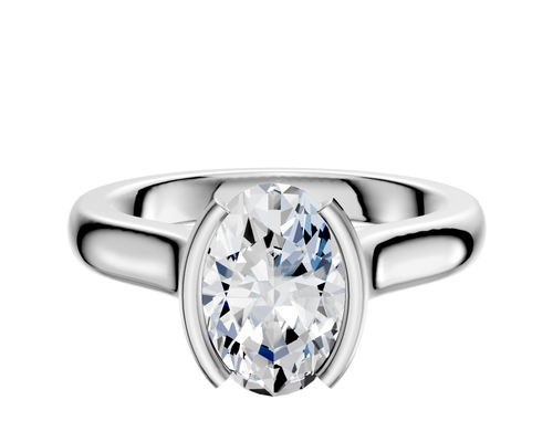 18K White Gold Bezel Half Bezel North/South Cathedral Dome 3.0mm Engagement Ring