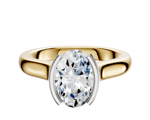18K Two Tone Bezel Half Bezel North/South Cathedral Dome 3.0mm Engagement Ring