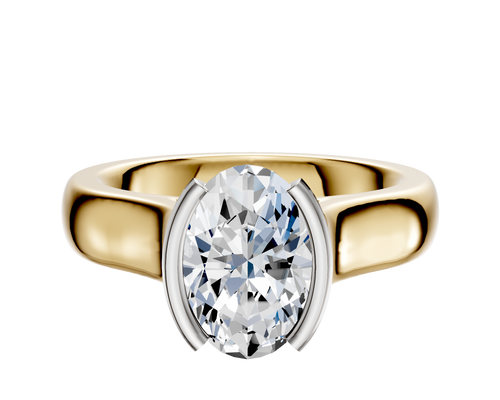 18K Two Tone Bezel Half Bezel North/South Cathedral Dome 4.0mm Engagement Ring