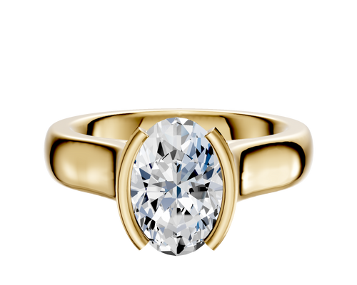 14K Yellow Gold Bezel Half Bezel North/South Cathedral Dome 4.0mm Engagement Ring