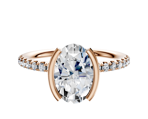 18K Rose Gold Bezel Half Bezel North/South Classic Dome 1-Row-Pave 2.5mm Engagement Ring
