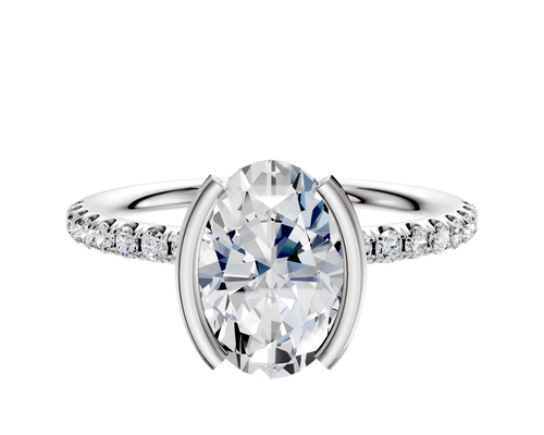 14K Two Tone Bezel Half Bezel North/South Classic Dome 1-Row-Pave 2.5mm Engagement Ring