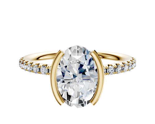 18K Yellow Gold Bezel Half Bezel North/South Classic Dome 1-Row-Pave 2.5mm Engagement Ring