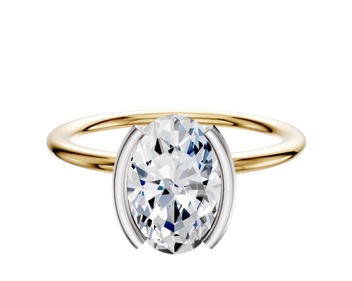18K Two Tone Bezel Half Bezel North/South Classic Dome 1.5mm Engagement Ring