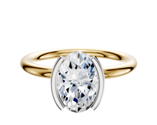 18K Two Tone Bezel Half Bezel North/South Classic Dome 2.0mm Engagement Ring