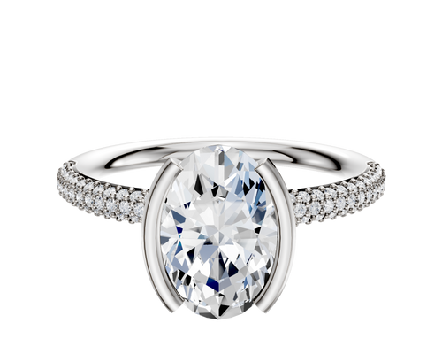 18K Two Tone Bezel Half Bezel North/South Classic Dome 3-Row-Pave 2.0mm Engagement Ring