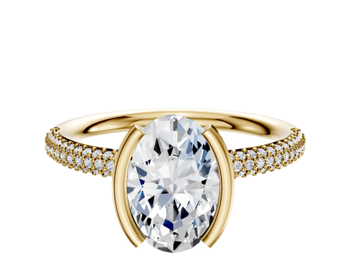 18K Yellow Gold Bezel Half Bezel North/South Classic Dome 3-Row-Pave 2.0mm Engagement Ring