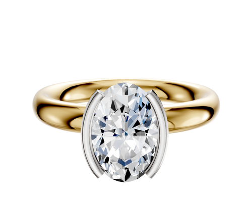 18K Two Tone Bezel Half Bezel North/South Classic Dome 3.0mm Engagement Ring