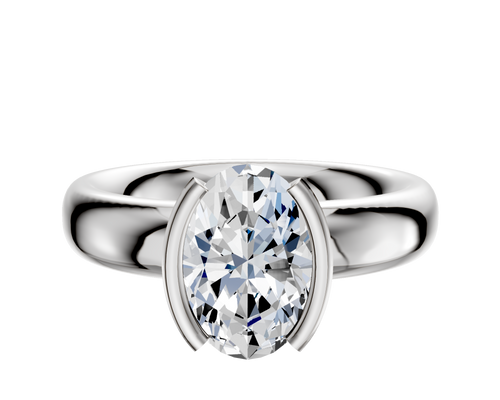 14K White Gold Bezel Half Bezel North/South Classic Dome 4.0mm Engagement Ring