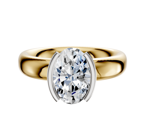 14K Two Tone Bezel Half Bezel North/South Classic Dome 4.0mm Engagement Ring