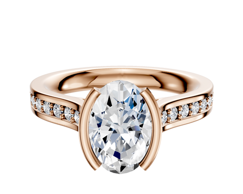 14K Rose Gold Bezel Half Bezel North/South Cathedral Flat 1-Row-Pave 2.5mm Engagement Ring