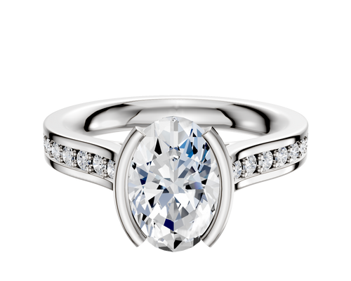 14K Two Tone Bezel Half Bezel North/South Cathedral Flat 1-Row-Pave 2.5mm Engagement Ring