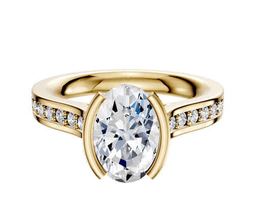 18K Yellow Gold Bezel Half Bezel North/South Cathedral Flat 1-Row-Pave 2.5mm Engagement Ring