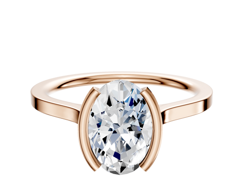 14K Rose Gold Bezel Half Bezel North/South Cathedral Flat 1.5mm Engagement Ring