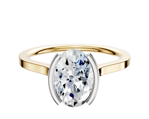 18K Two Tone Bezel Half Bezel North/South Cathedral Flat 1.5mm Engagement Ring