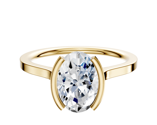 14K Yellow Gold Bezel Half Bezel North/South Cathedral Flat 1.5mm Engagement Ring