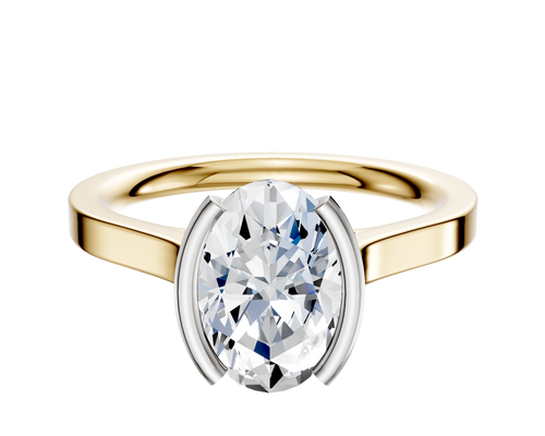 14K Two Tone Bezel Half Bezel North/South Cathedral Flat 2.0mm Engagement Ring