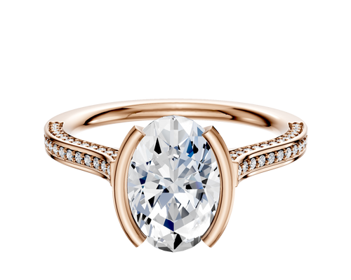 14K Rose Gold Bezel Half Bezel North/South Cathedral Flat 3-Row-Pave 2.0mm Engagement Ring
